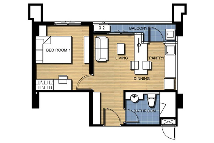 1 Bedroom Floor 1-3 ในโครงการ 88 เดอะ เทอมินอล สิรินธร - ปิ่นเกล้า, ภาพที่ 4
