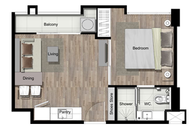 1 Bedroom Tower 1-2 Floor 9-12 ในโครงการ เดอะคีย์ แจ้งวัฒนะ, ภาพที่ 4