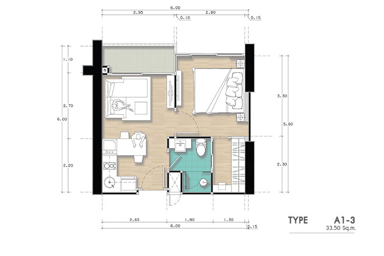 1 Bedroom Type A1 ในโครงการ โอไรอ้อน เออเบิร์น รีทรีต, ภาพที่ 4