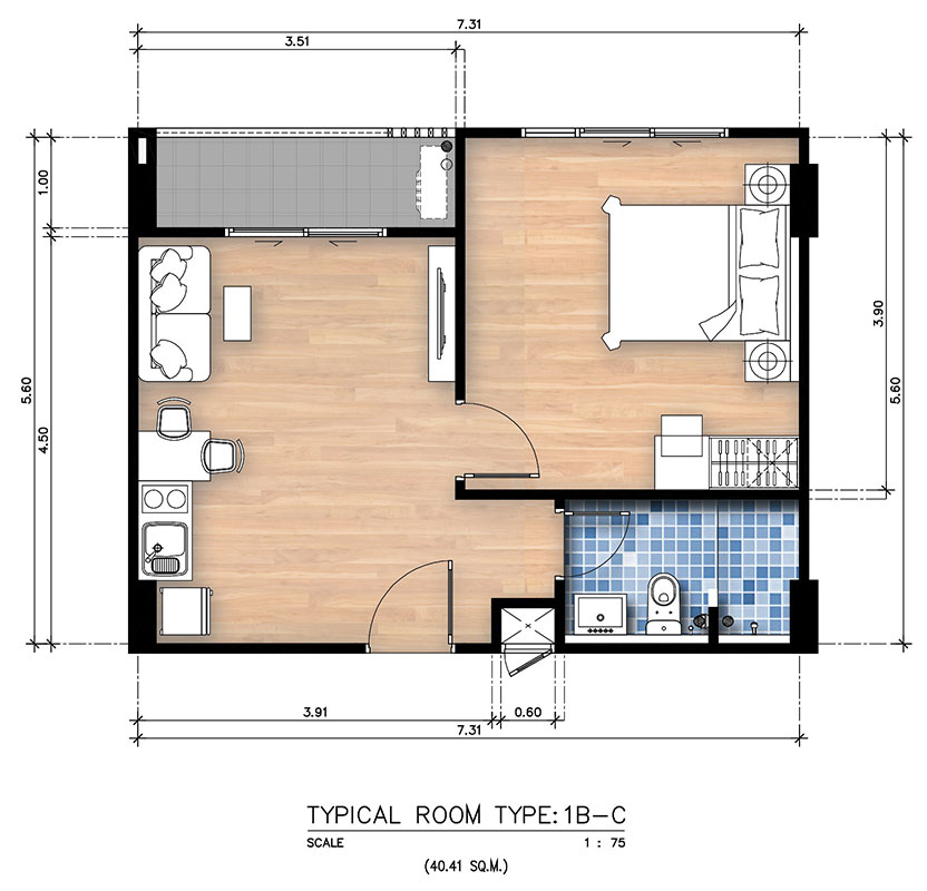 1 Bedroom Type C ในโครงการ พาร์ค คอนโด ดรีม พิษณุโลก, ภาพที่ 2