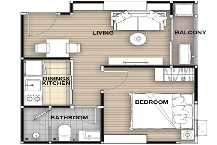 1 Bedroom Type B1 ในโครงการ ดีคอน ไพร์ม @รัตนาธิเบศร์