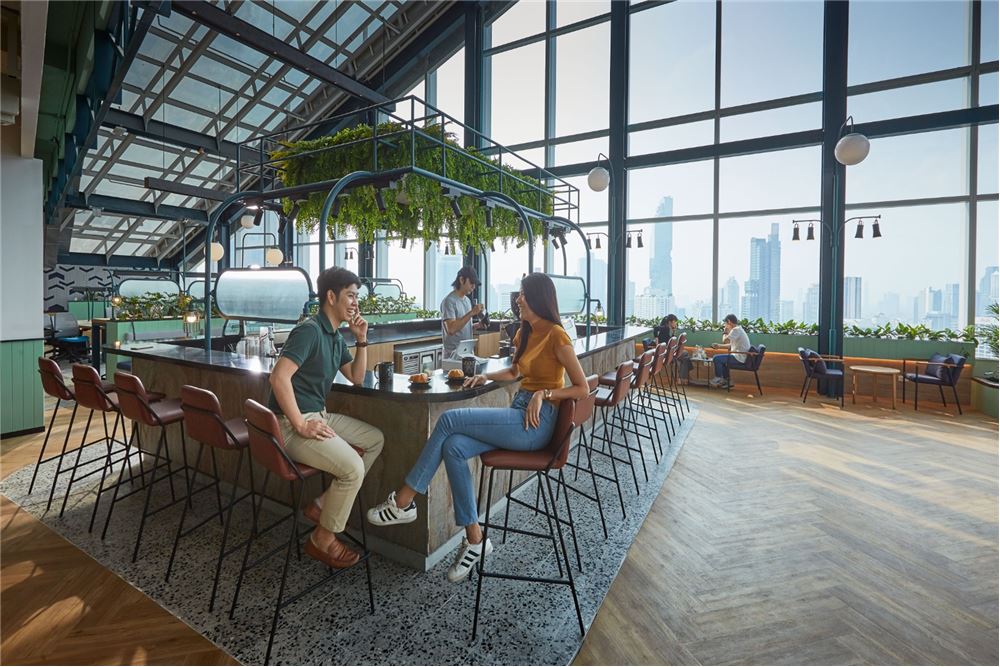 Occupying six floors of the office tower and spreading across 12000 square metres this mega co-working space welcomes an